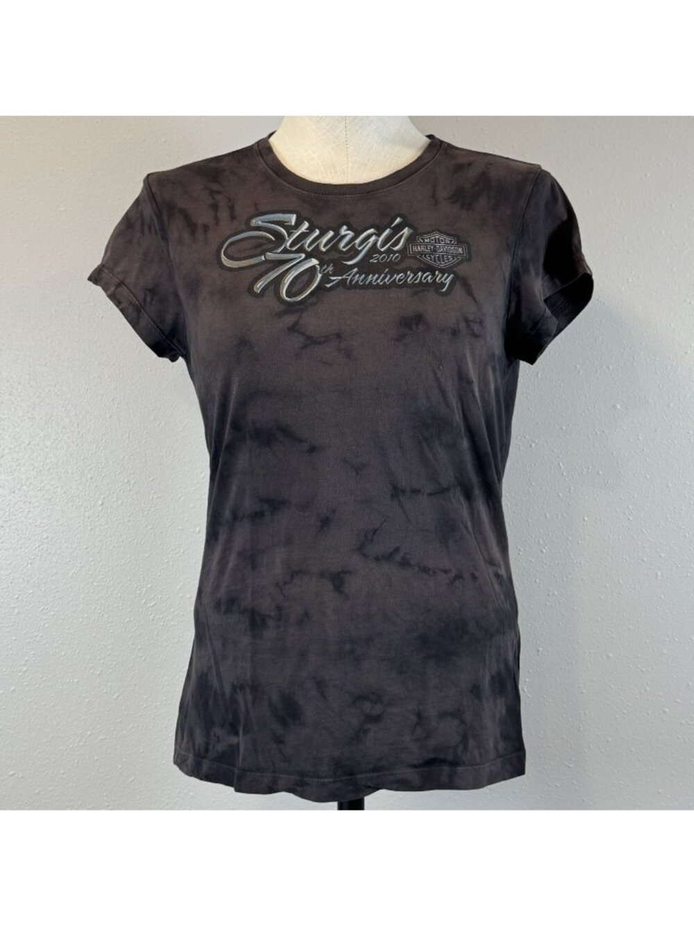 Harley-Davidson Sturgis Tee Shirt Womens Size S Brown Tie-Dye 70th Anniversary